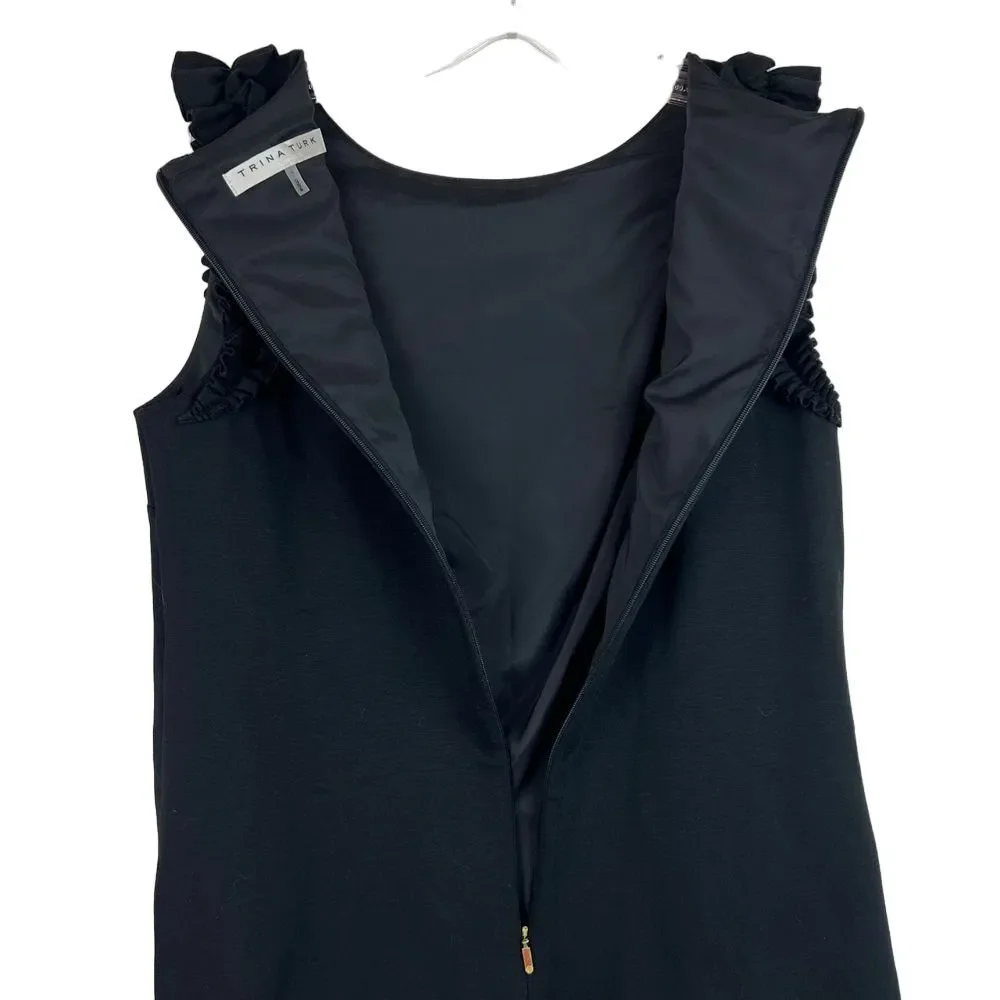 TRINA TURK Siena‎ Tropical Ponte Ruffle Sleeveless Dress Size 4 Zipper on Back